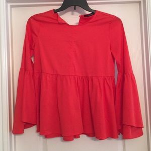 Harlowe&Graham bell sleeve peplum red top